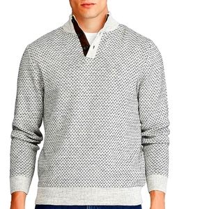 Chaps Gray Striped Button Down Mock Sweater